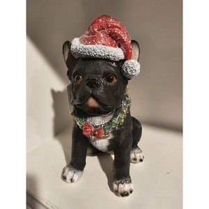 Frenchie French Bulldog Christmas Wreath Light Up. Statue Figurine NEW